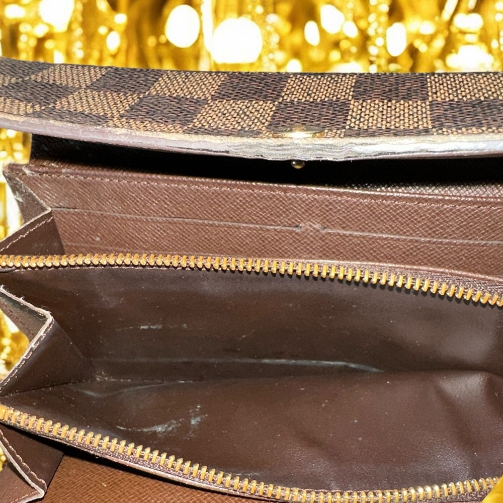 AUTH Louis Vuitton Damier Porte Feuille Sarah Long Bifold Wallet Flaws $735 Ret - Picture 8 of 16
